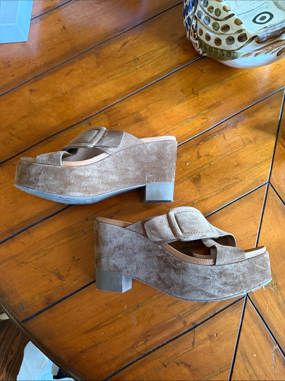 Pedro Garcia Brown Suede Platform Slide Sandals